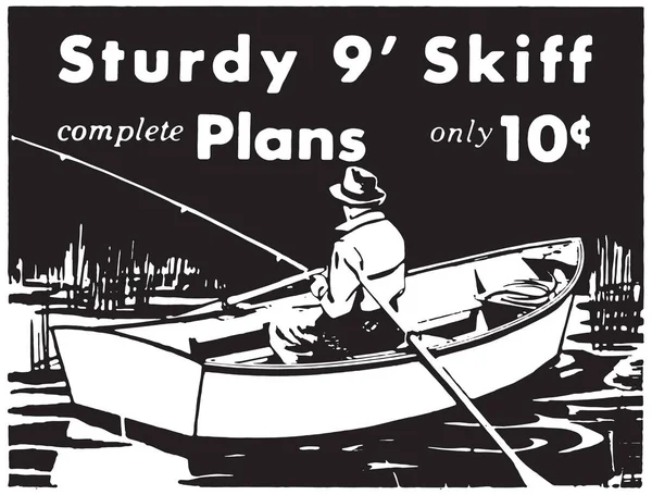 Ψαράς Στο Rowboat Φτιάξτε Δικό Σας Sturdy Skiff Διανυσματικά Γραφικά