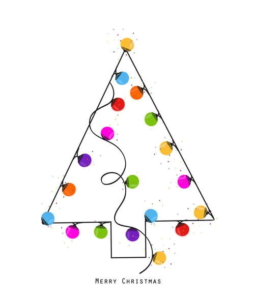 クリスマスカラフルな電球と新年のグリーティングカード。電球ベクトルイラストで作られた新年の木 — ストックベクタ