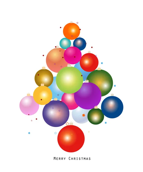 カラフルなクリスマスボール新年のグリーティングカード。クリスマスボールベクトルイラストで作られた新年の木 — ストックベクタ