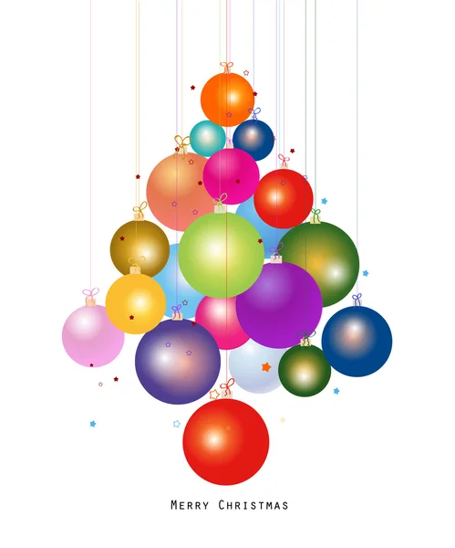 Kleurrijke hangende kerst bal Nieuwjaar wenskaart. Nieuwjaar boom gemaakt van Kerstmis bal vector illustratie — Stockvector