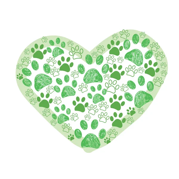 Gröna hund tass av hjärtan vektorillustration — Stock vektor