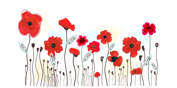 Watercolor red poppies design. Poppy red flowers vector illustration background — Stock Vector