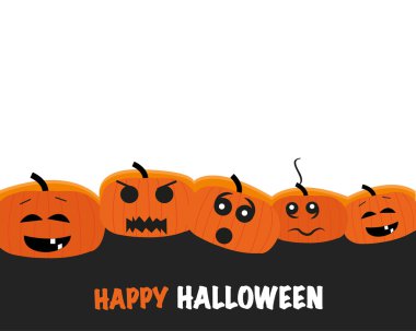 Mutlu Cadılar Bayramı komik pumpins parti arka plan ve tebrik kartı vektör çizim