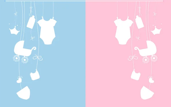Bebé Recién Nacido Colgando Bebé Niño Niña Símbolos Ilustración Rosa — Vector de stock