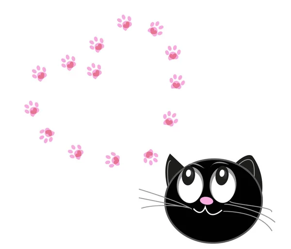 可爱的猫与心脏和爪子打印矢量插图背景 — 图库矢量图片