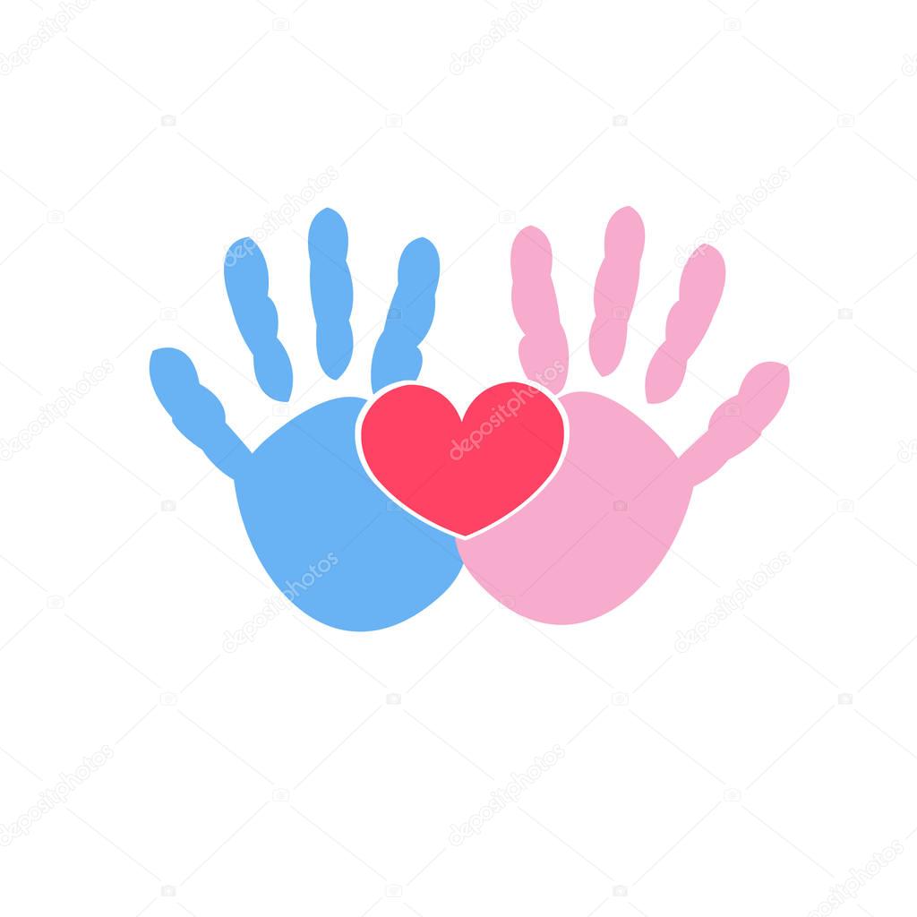 Baby handprints twin baby girl and boy icon