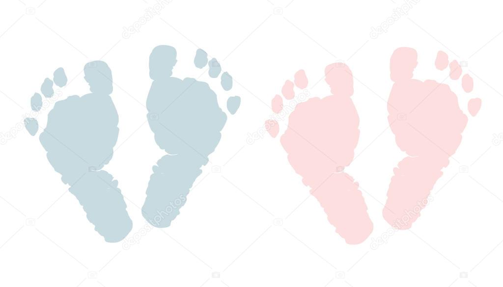 Newborn footprints. Baby girl and boy foots