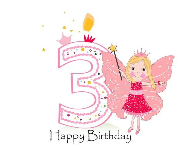 Joyeux Anniversaire Troisieme Bougie Carte De Voeux Anniversaire Bebe Fille Avec Ours En Peluche Vector Background Image Vectorielle Gulsengunel C
