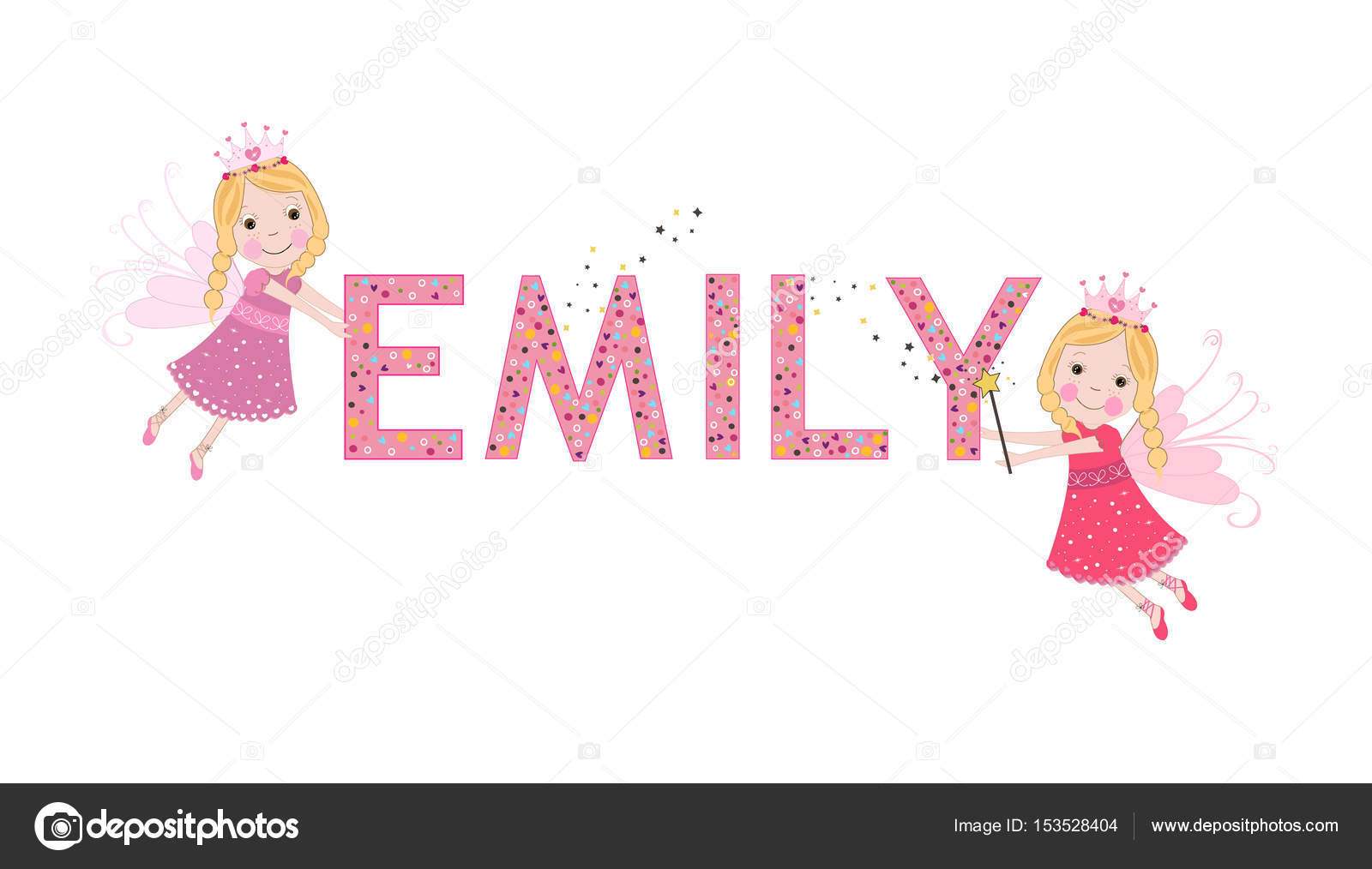 Emily female name with cute fairy tale vector — Stock Vector