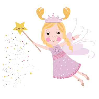 Kanser burç işareti astrolojik şirin fairytale vektör