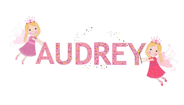 Audrey θηλυκό όνομα με χαριτωμένο παραμύθι — Διανυσματικό Αρχείο