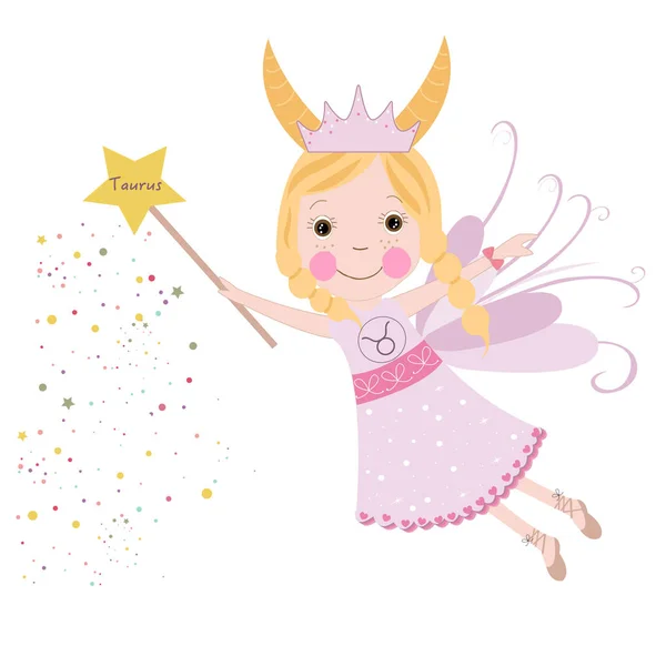 Taurus Sign Astrological Cute Fairytale Vector — Stock Vector