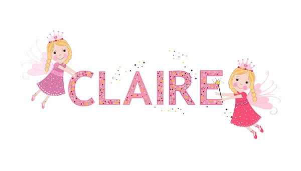 Claire női név az aranyos tündér mese — Stock Vector