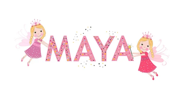 Nombre femenino maya con lindo vector de cuento de hadas — Vector de stock