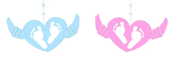 Twin Baby Baby Girl Boy Angel Wings Vector Background — Stock Vector