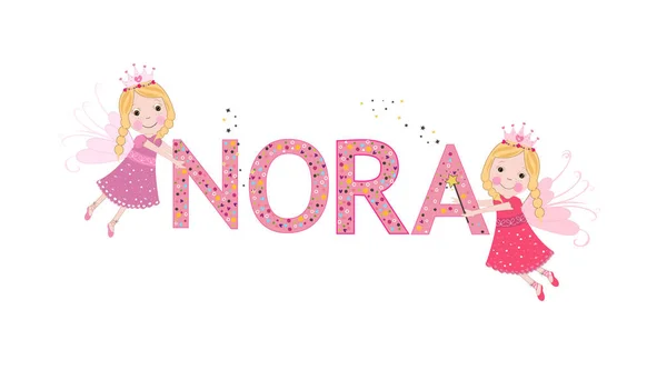 Ženské jméno Nora s roztomilé pohádky vektor — Stockový vektor