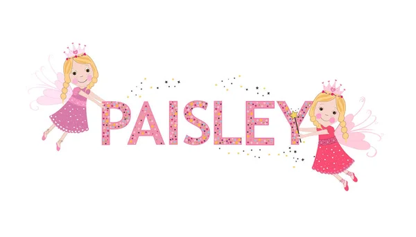 Paisley nombre femenino con lindo vector de cuento de hadas — Vector de stock