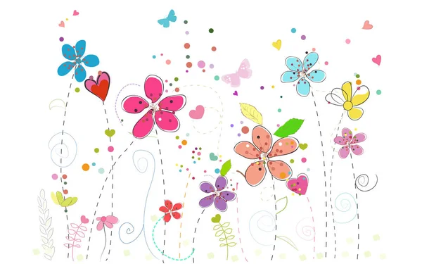 Lentetijd kleurrijke doodle bloemen vectorillustratie — Stockvector