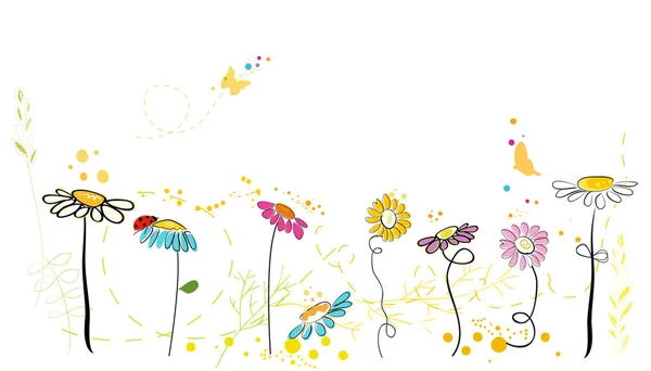 Primavera. Margarita colorida flores primavera vector fondo — Archivo Imágenes Vectoriales