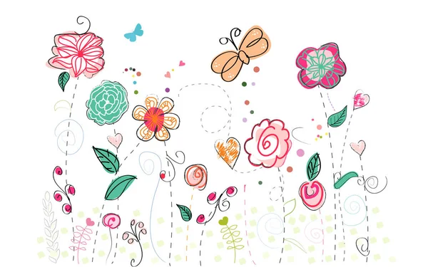Lente bloemen van de kleurrijke abstracte doodle vector illustratie — Stockvector