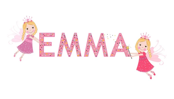 De vrouwelijke naam Emma met schattige sprookje vector — Stockvector
