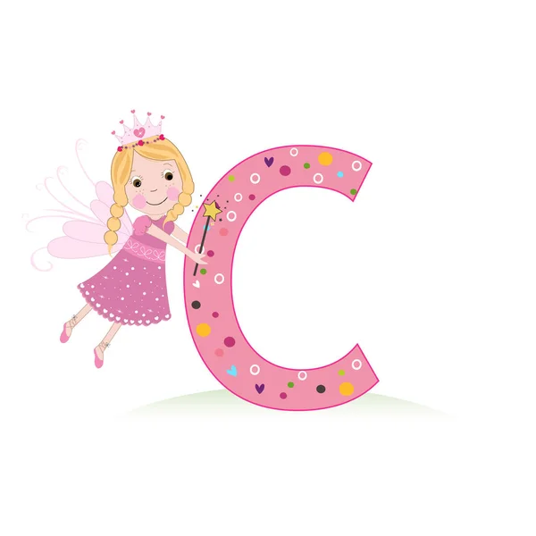 Γράμμα C με ένα χαριτωμένο παραμύθι εικονογράφηση διάνυσμα — Διανυσματικό Αρχείο