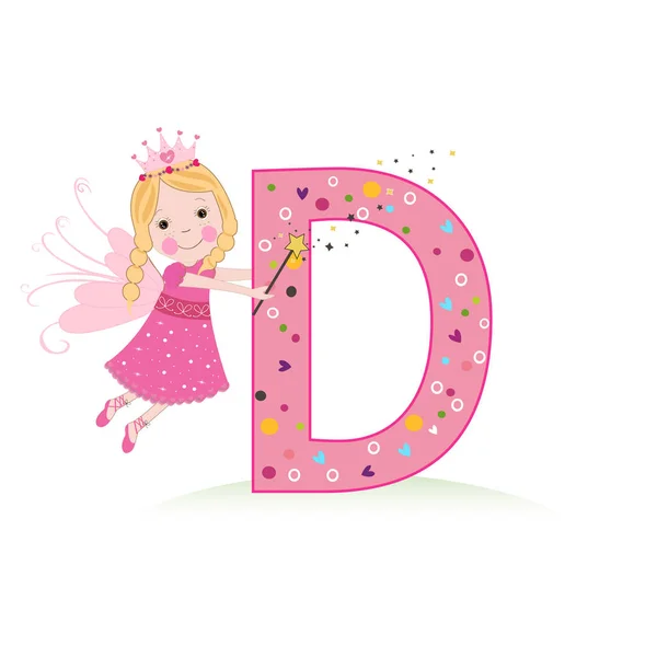 D letter with a cute fairy tale vector illustration — Stock Vector