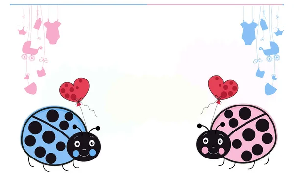 Baby pasgeboren baby boy baby girl symbolen met lady bug vector achtergrond — Stockvector