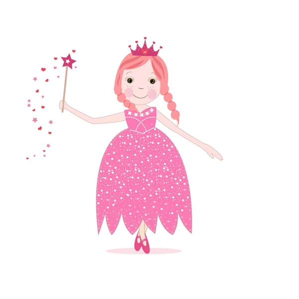 Pequeña princesa linda vestido rosa vector ilustración — Archivo Imágenes Vectoriales