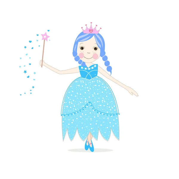 Küçük şirin Prenses mavi elbise vektör çizim — Stok Vektör