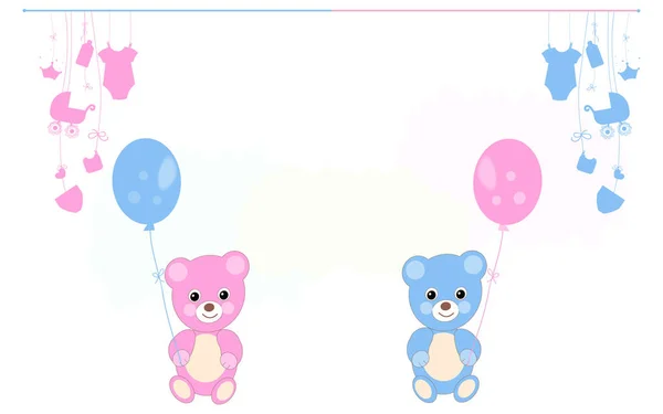 Baby Neugeborenes Baby Junge Baby Mädchen Symbole mit Teddybär Vektor Hintergrund — Stockvektor