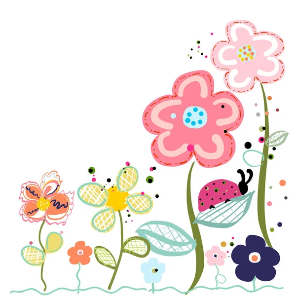 Abstract decorative spring flowers greeting card vector illustration — Stock Vector