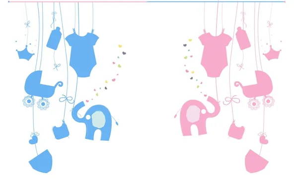 Bébé nouveau-né suspendu bébé garçon bébé fille symboles — Image vectorielle