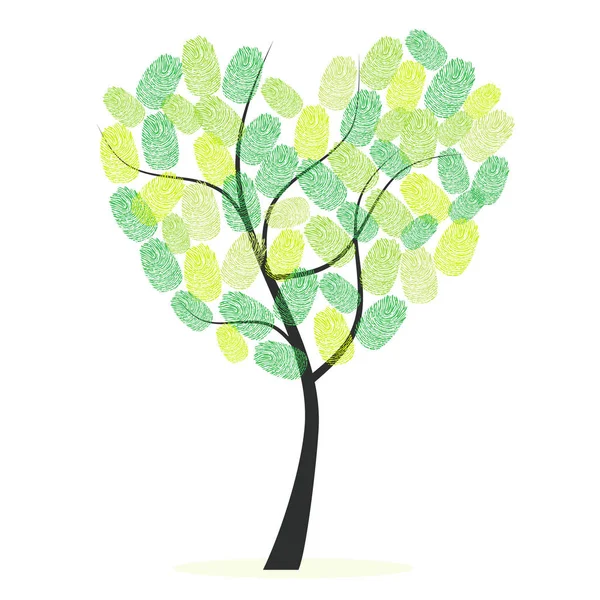 Drzewo serce z zielonym paluszkiem drukuje wektor — Wektor stockowy
