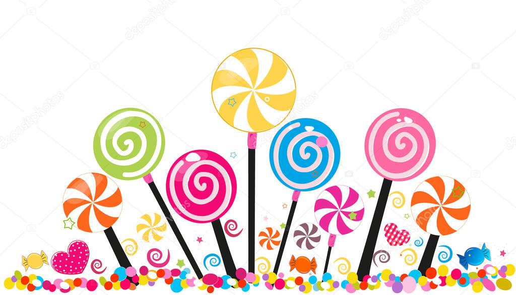 Colorful sweet candy vector. Traditional candies for Seker Bayram holiday. Greeting Card background