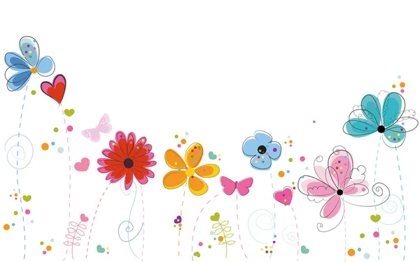 夏日时光多彩涂鸦花朵矢量背景 — 图库矢量图片