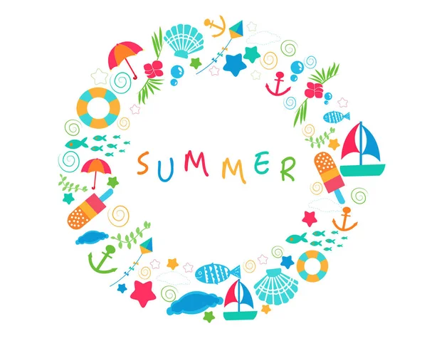 Sommerzeit Kreis mit bunten Sommer Symbol Vektor Hintergrund — Stockvektor
