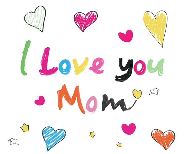 Поздравительная Открытка День Матери Love You Mom Dodle Colorous Text — стоковый вектор