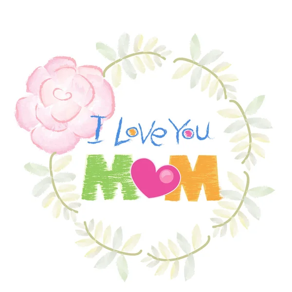 Handwriting Love You Mom Written Mother Day Greeting Card Watercolor — Stock Vector