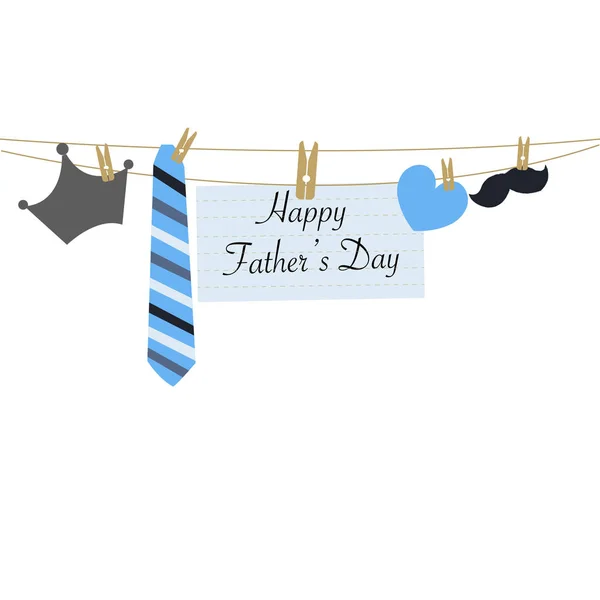 Hanging tie, mustache and crown. Happy father's day greeting card vector background — Stock Vector