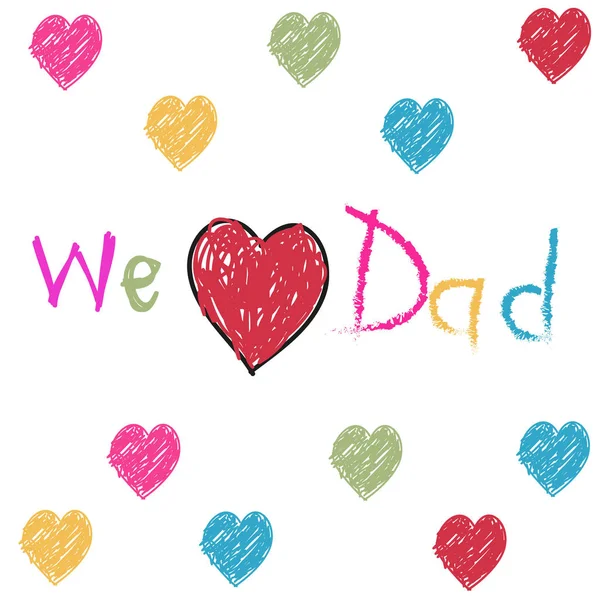 Šťastný otec den děti doodle vektoru. Milujeme tě táta otec den hračka blahopřání — Stockový vektor