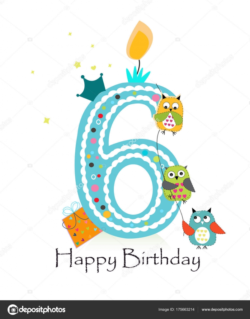 Download Happy Sixth Birthday Owls Baby Boy Greeting Card Vector ...