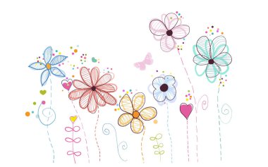 Bahar zaman renkli çiçekler soyut. Tebrik kartı arka plan illüstrasyon