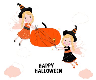 Mutlu Cadılar Bayramı tebrik kartı sevimli peri kabak holding ile