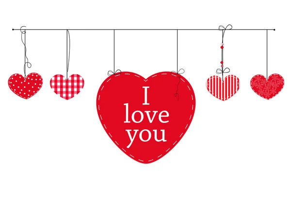 Happy Valentines Day Card Hanging Love Valentines Hearts Vector Background - Stok Vektor