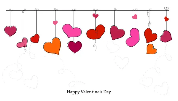 Glückliche Valentinskarte Mit Hängenden Herzen Romantischer Hintergrund — Stockvektor