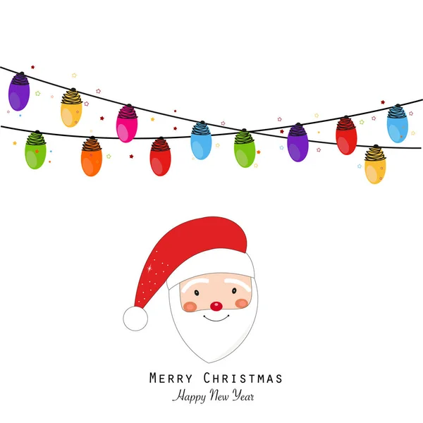 Colorful Christmas Light Bulb Santa Claus Happy New Year Greeting — Stock Vector