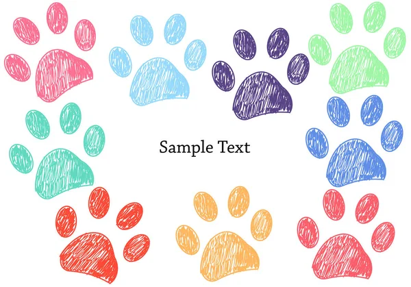 Färgglada Doodle Paw Print Vector Bakgrund — Stock vektor