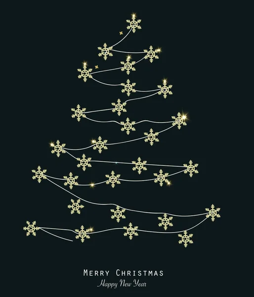 Δέντρο Χριστουγεννιάτικο Χιόνι Νιφάδες Καλά Χριστούγεννα Και Ευτυχισμένο Νέο Έτος — Διανυσματικό Αρχείο