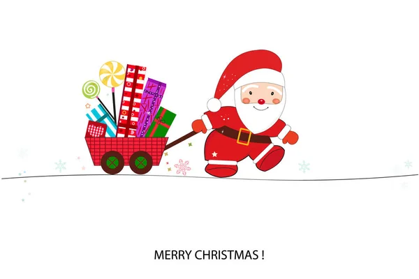 Santa Claus Gift Merry Christmas Happy New Year Greeting Card — Stock Vector